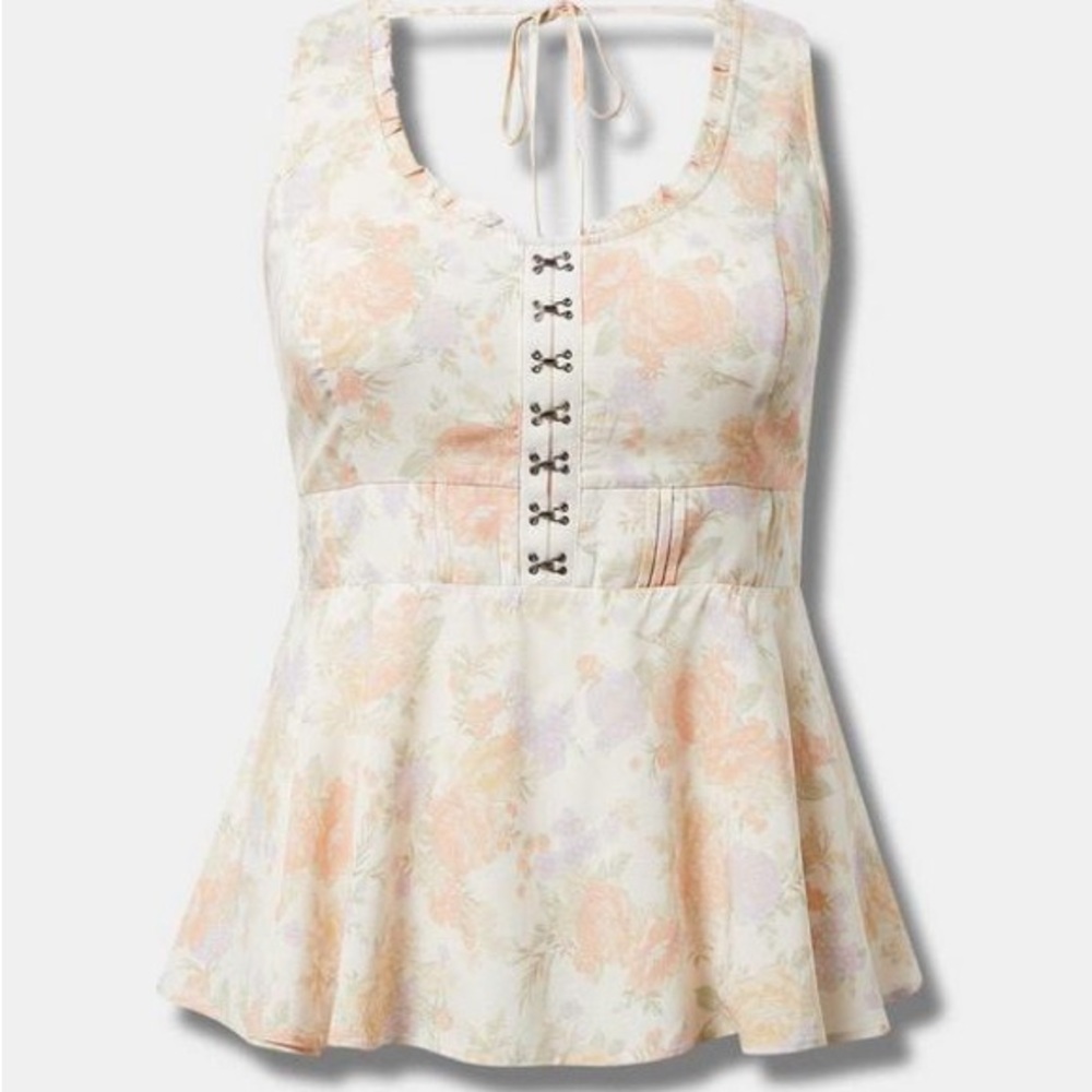Torrid Floral Hook & Eye Corset Peplum Top Plus Size 3X Smocked